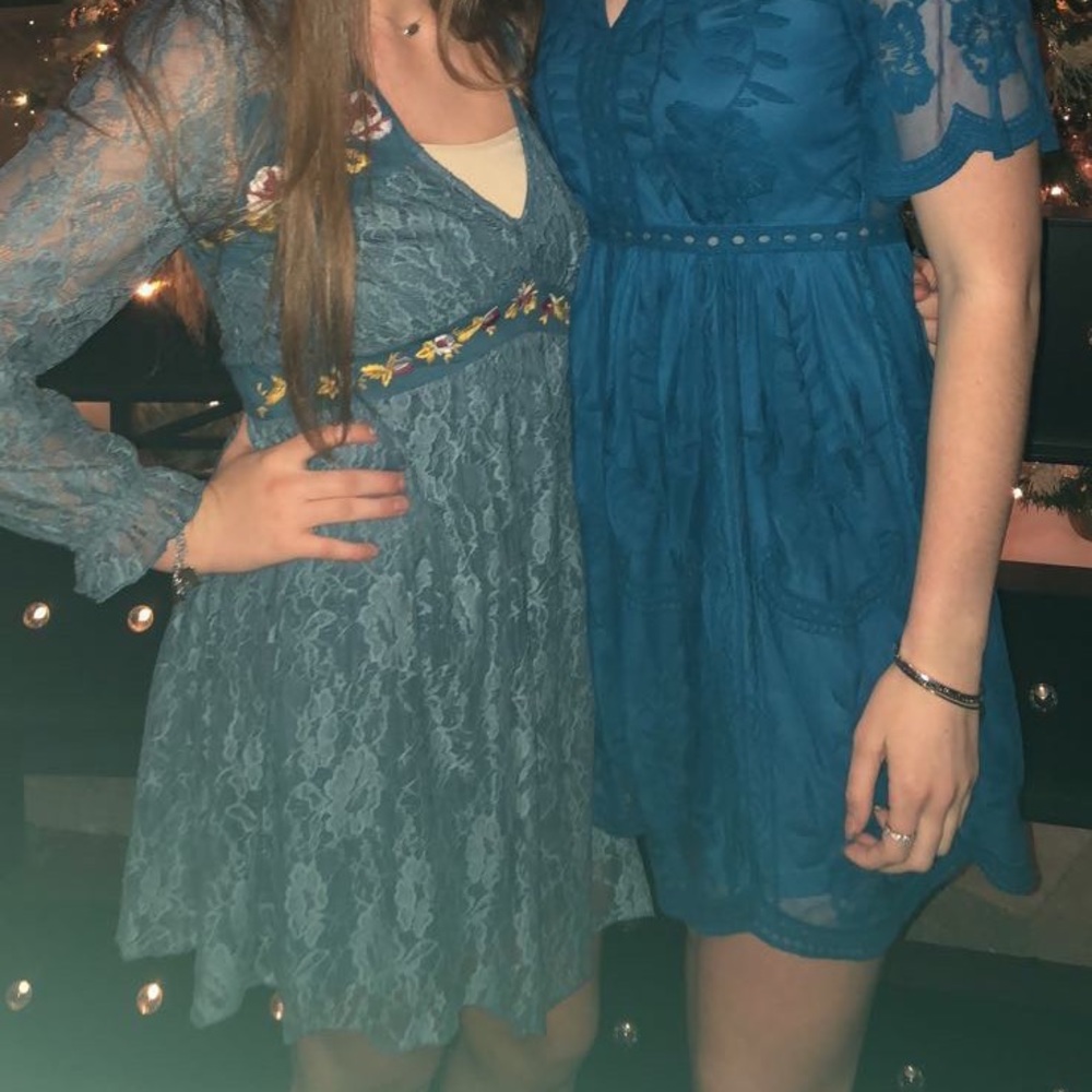 Blue lace Long sleeve dress